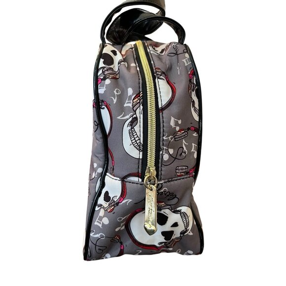 Betsey Johnson Skull Hearts Headphones Cosmetic Travel Insulated Lunch Tote Bag - Picture 3 of 7